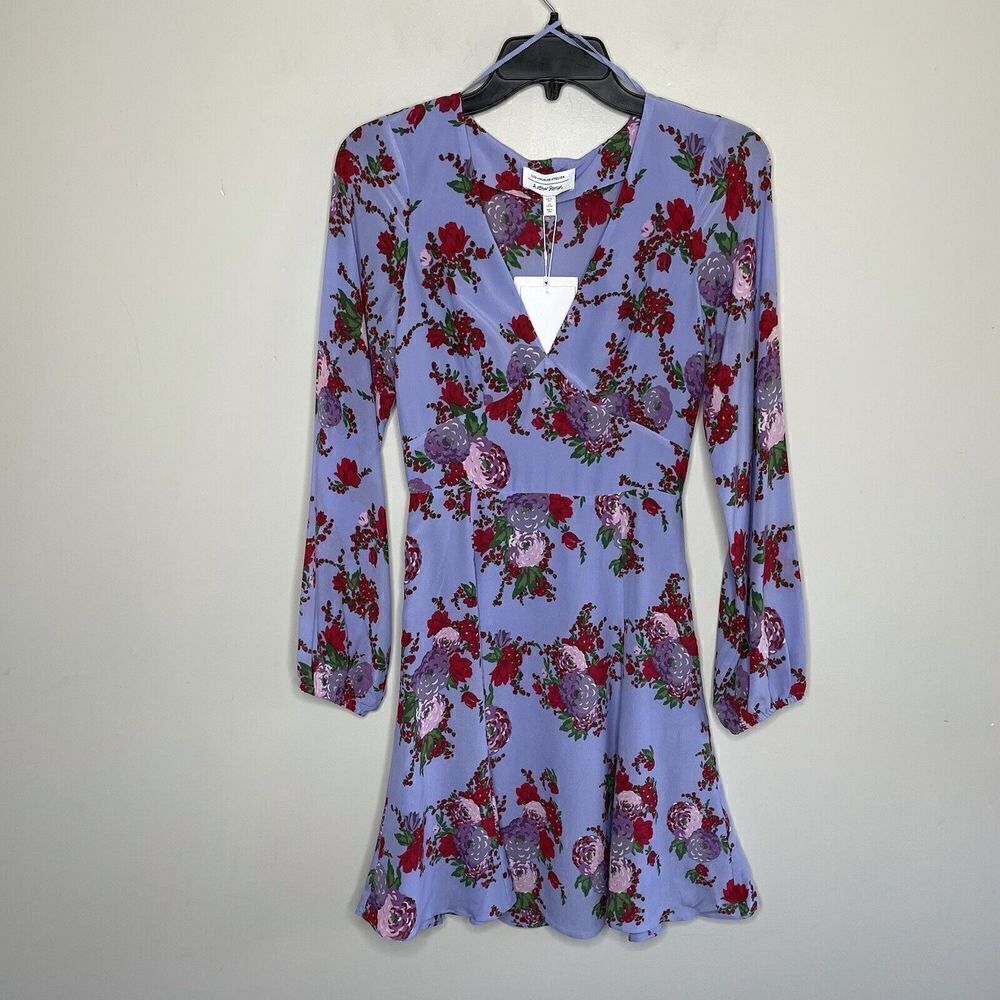& OTHER STORIES LA Atelier Womens Blue Floral SILK Dress NEW $145 Long Sleeve 2